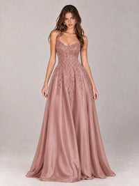 Lace Applique Satin A-Line Prom Dress with Sheer Bodice