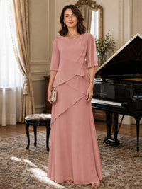 Asymmetric Draped Chiffon Mother of the Bride Dress with Flutter Sleeves