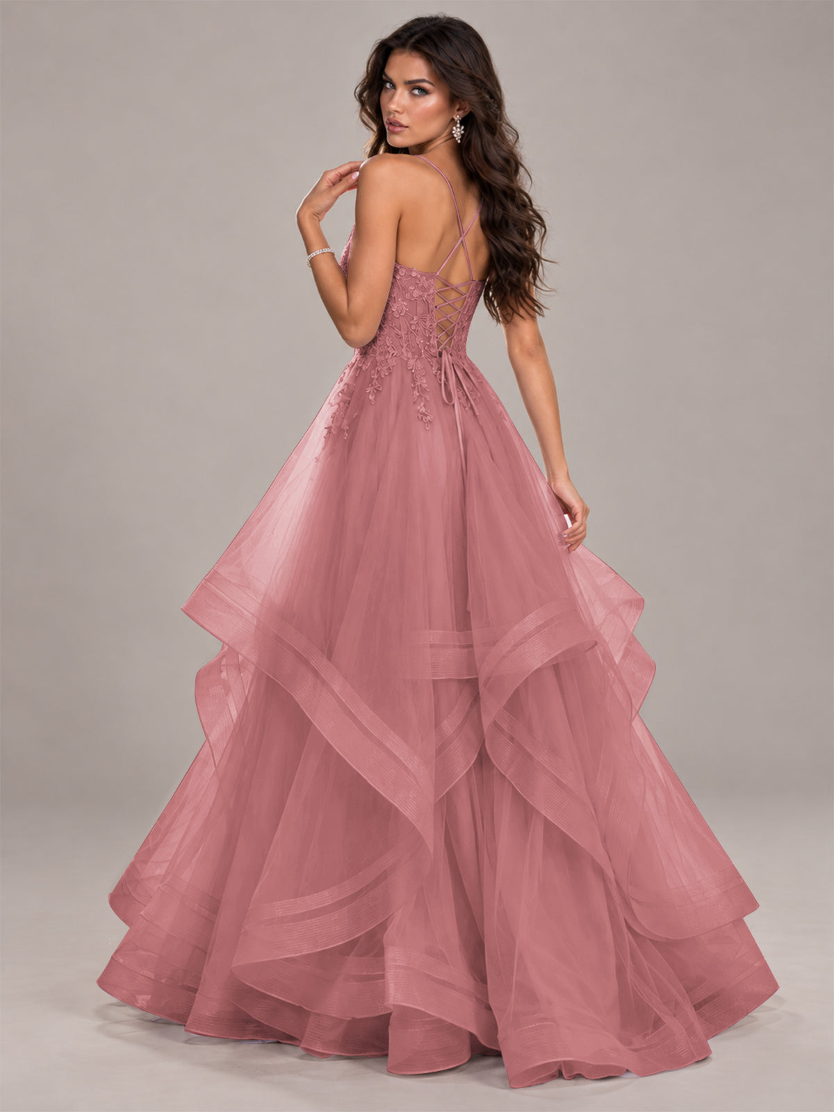 Lace Corset Ball Gown Prom Dress with Cascading Tulle Ruffles