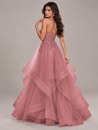 Lace Corset Ball Gown Prom Dress with Cascading Tulle Ruffles