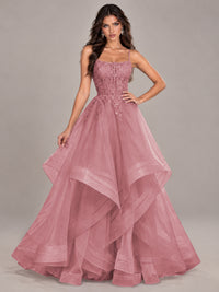 Lace Corset Ball Gown Prom Dress with Cascading Tulle Ruffles