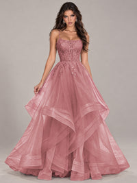 Lace Corset Ball Gown Prom Dress with Cascading Tulle Ruffles