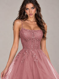 Lace Corset Ball Gown Prom Dress with Cascading Tulle Ruffles