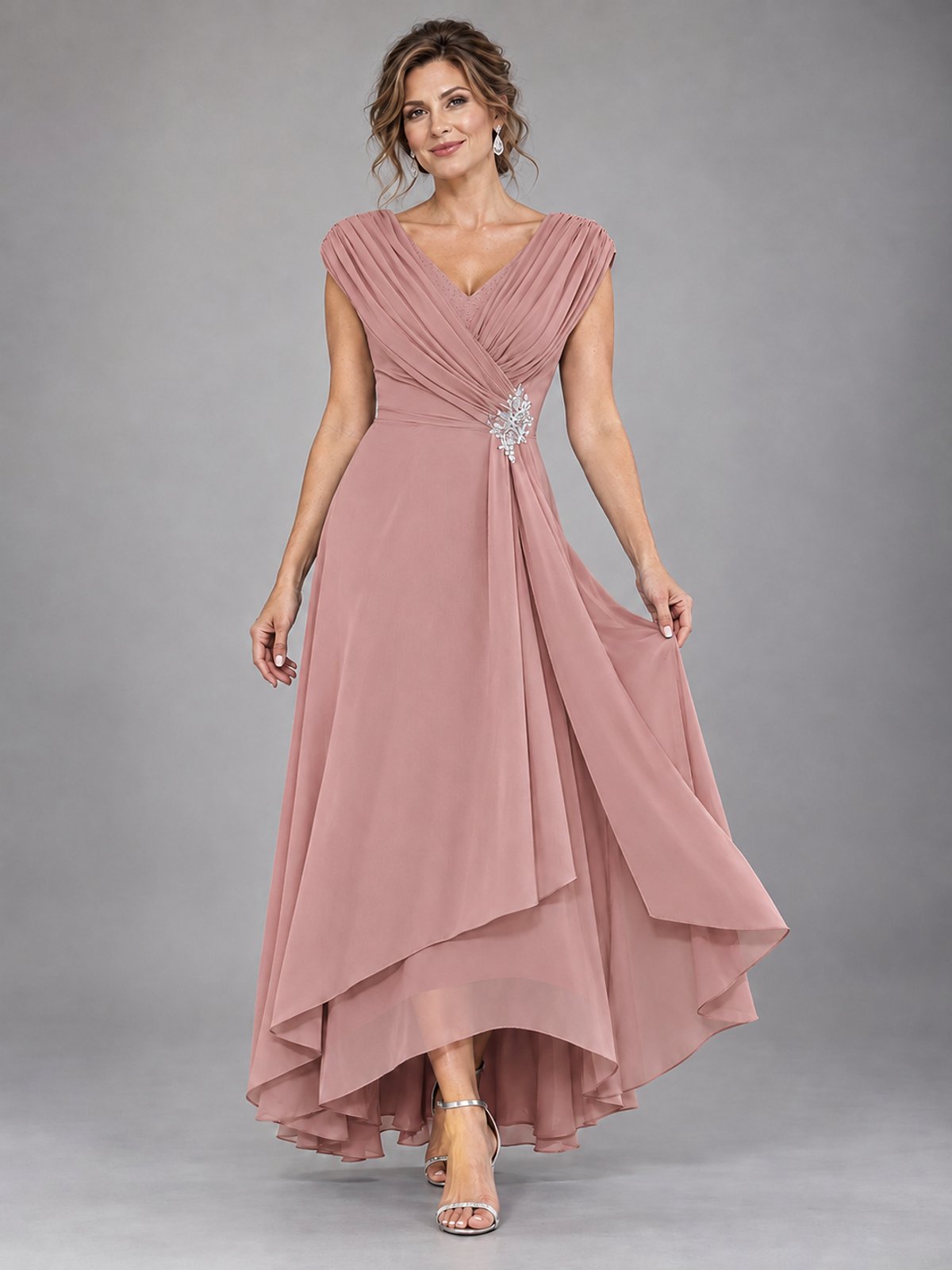 Cap Sleeve Chiffon A-Line Mother of the Bride Dress