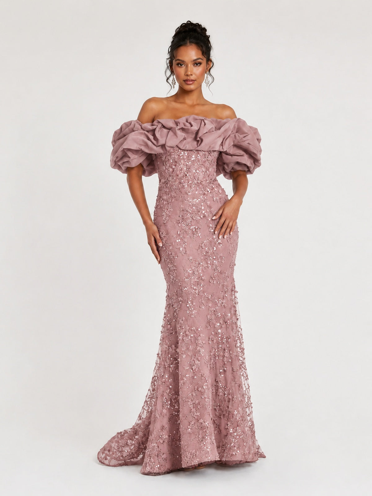 Sequin Off-Shoulder Ruffle Mermaid Prom Dress