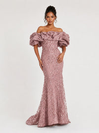 Sequin Off-Shoulder Ruffle Mermaid Prom Dress