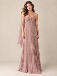 Sweetheart Neckline Pleated Prom Dress Strapless A-line Formal Dress with Flowy Scarf