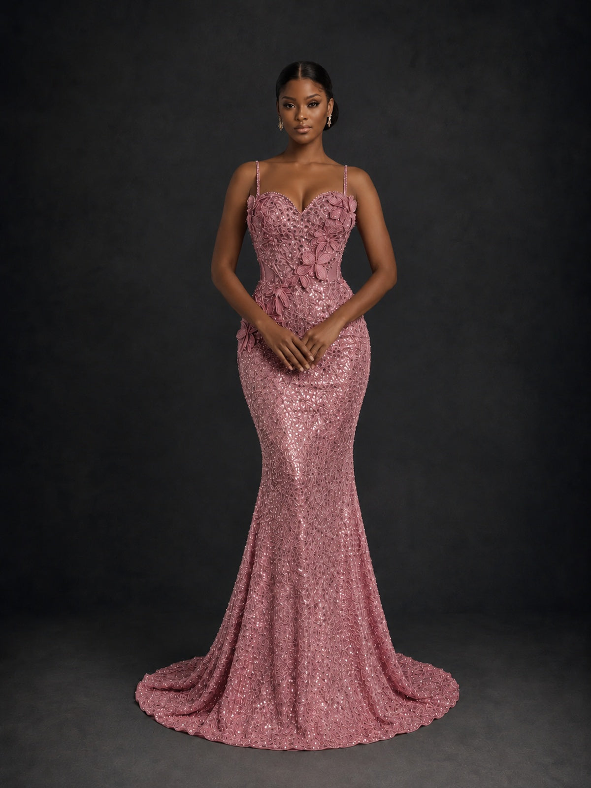 Sequin Mermaid Prom Dress with Floral Applique