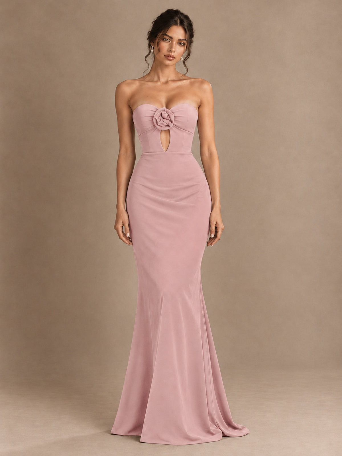Emerald Green Strapless Mermaid Prom Dress with 3D Rose & Keyhole Cutout