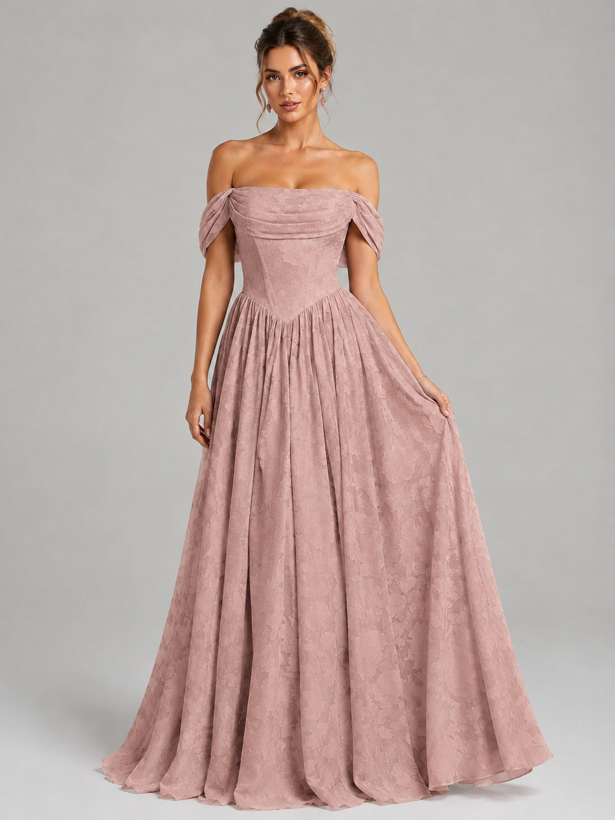 Off Shoulder Jacquard A-Line Maxi Dress