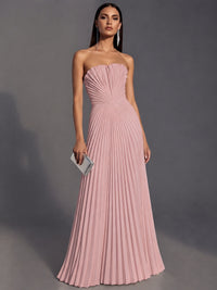 Dusty Rose Strapless Pleated Satin Prom Dress Long Formal Gown Evening Dress