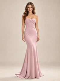 Light Blue Strapless Sweetheart Mermaid Prom Dress with Pleated Bodice