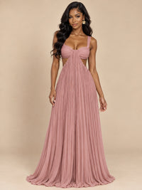 Butter Yellow Pleated Cutout Maxi Dress
