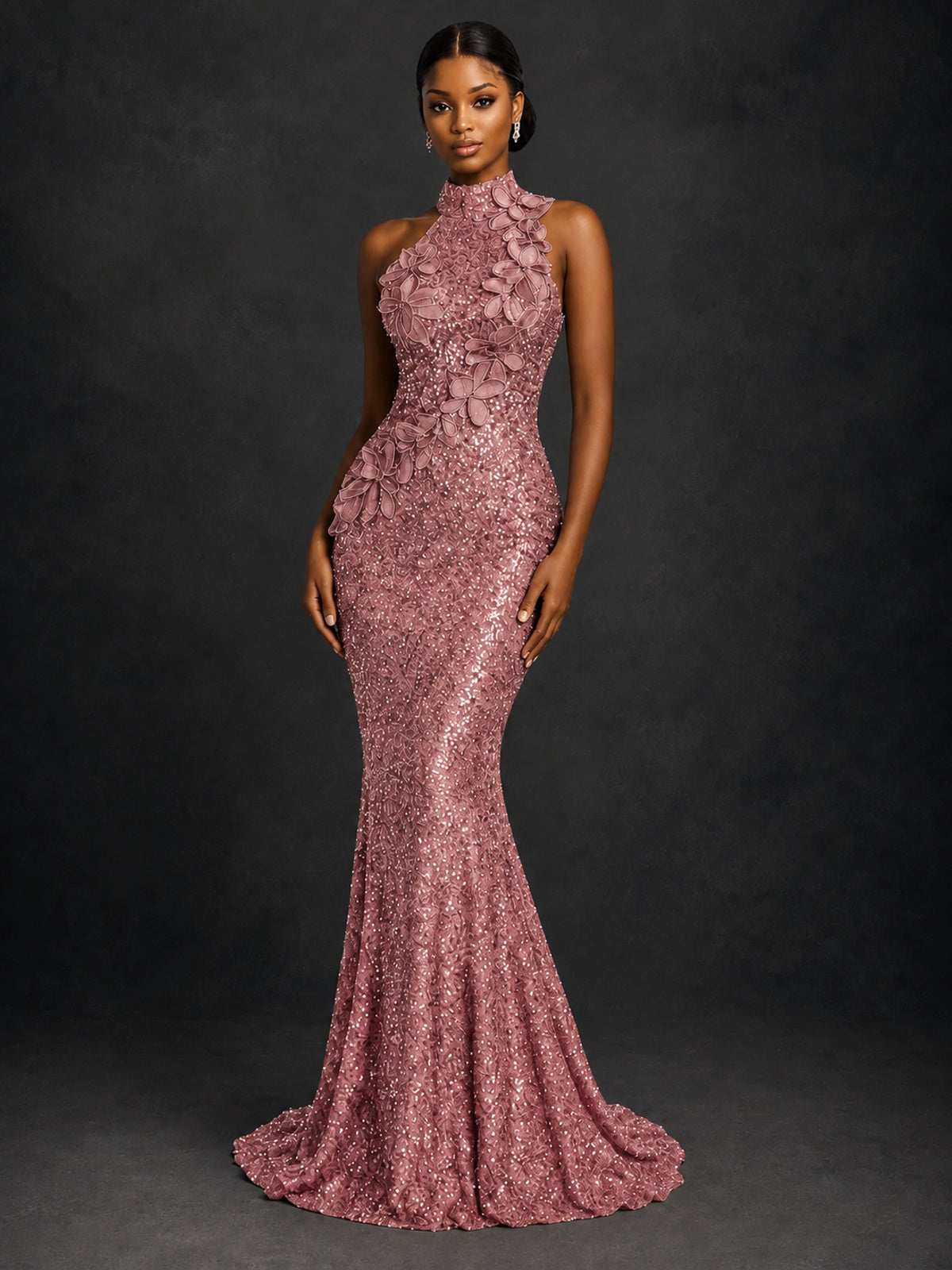 Sparkly Sequin High Neck Mermaid Prom Dress