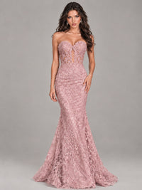 Strapless Corset Mermaid Prom Dress Lace Appliqué Formal Gown