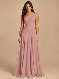 One Shoulder Prom Dress A-line Ruched Women Wedding Formal Gowns