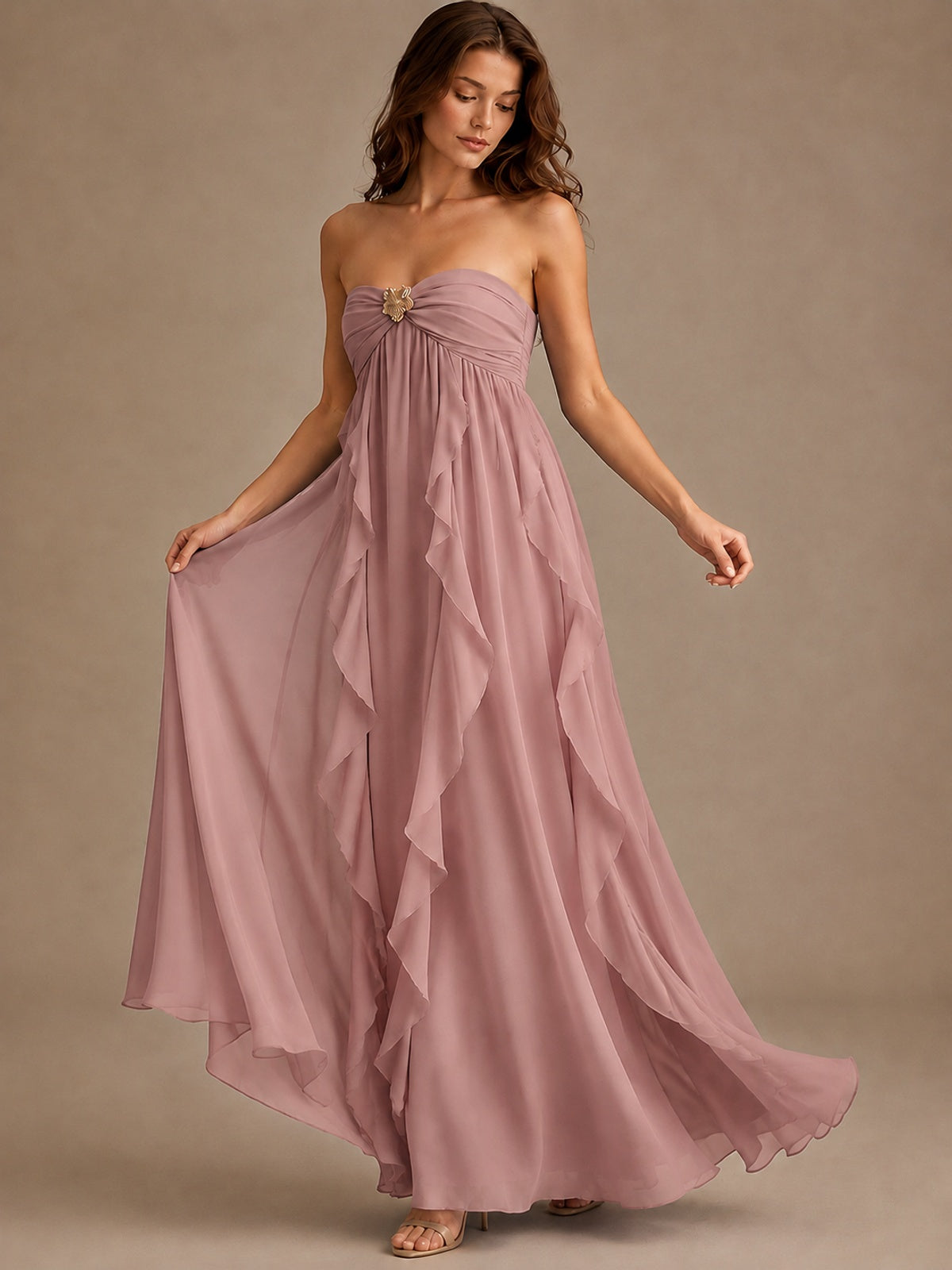Srapless Sweetheart Chiffon Prom Dress Ruffle Formal Evening Gown