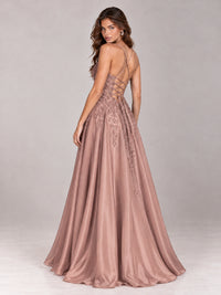 Lace Applique Satin A-Line Prom Dress with Sheer Bodice