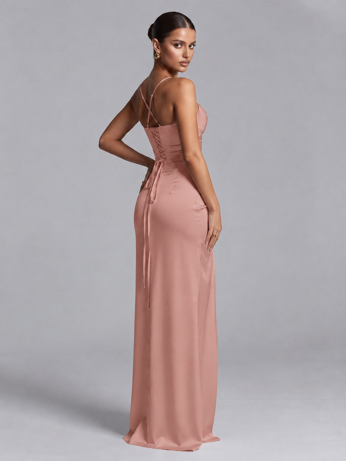 Square Neck Satin Long Prom Dress with Ruffles
