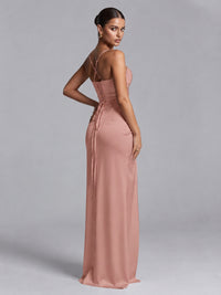 Square Neck Satin Long Prom Dress with Ruffles