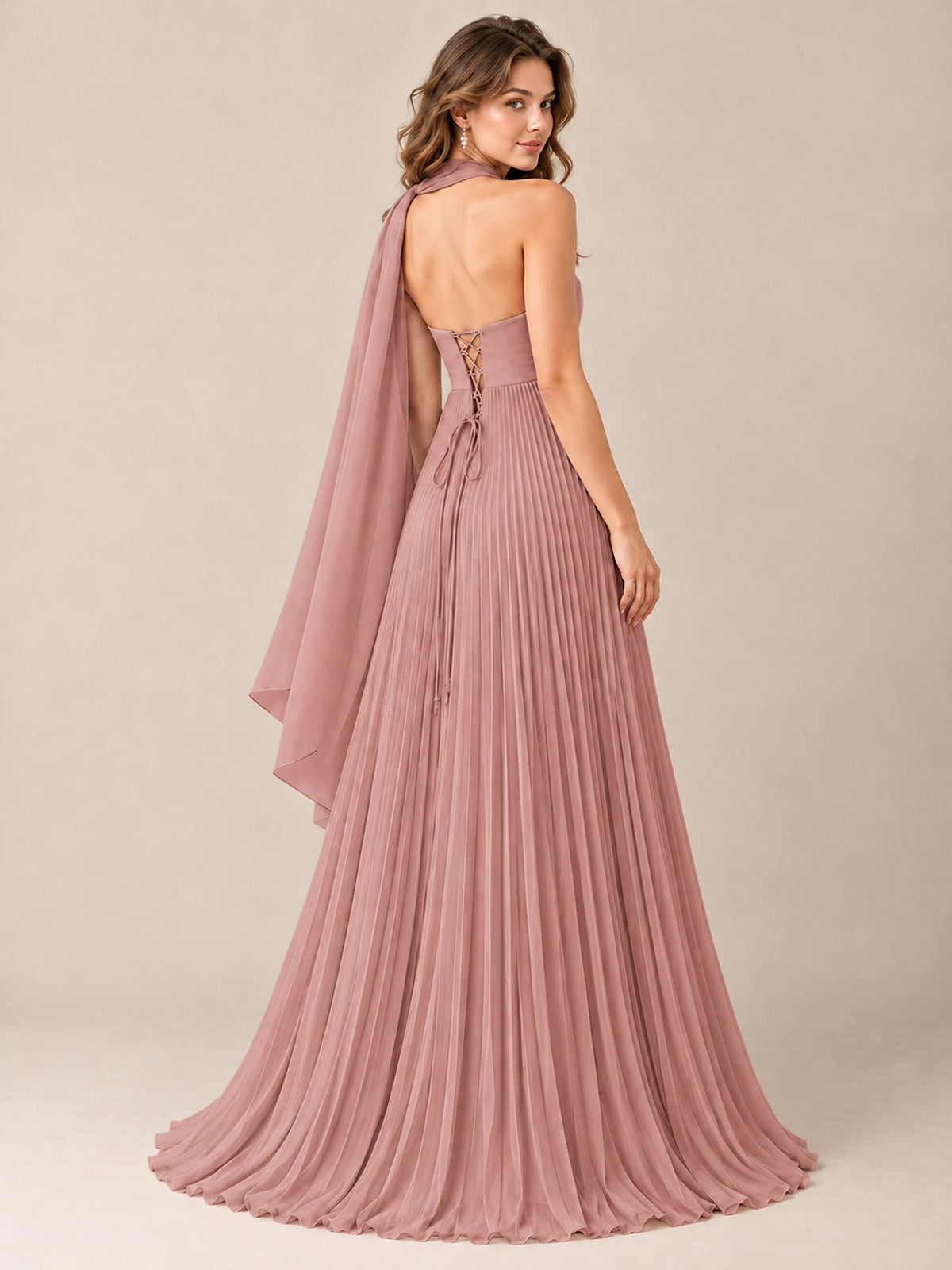 Sweetheart Neckline Pleated Prom Dress Strapless A-line Formal Dress with Flowy Scarf