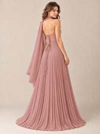 Sweetheart Neckline Pleated Prom Dress Strapless A-line Formal Dress with Flowy Scarf
