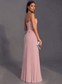 Strapless A-line Long Pleated Satin Prom Dress