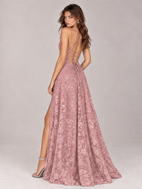 Floral Lace A-Line Prom Dress with Spaghetti Straps & High Slit
