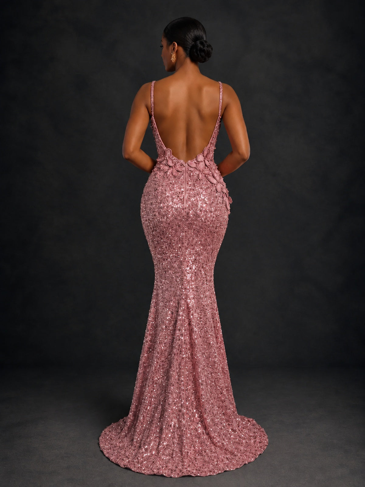 Sequin Mermaid Prom Dress with Floral Applique