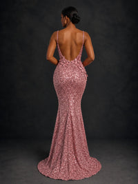 Sequin Mermaid Prom Dress with Floral Applique