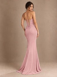 Emerald Green Strapless Mermaid Prom Dress with 3D Rose & Keyhole Cutout
