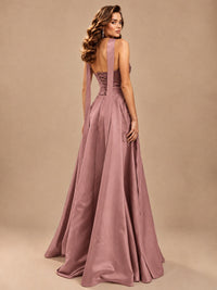 Strapless Prom Dress Side High Slit A-line Formal Dress with Scarf