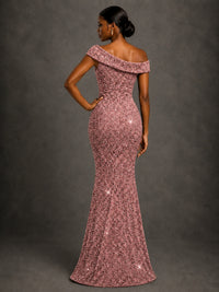 Sequin Off Shoulder Mermaid Prom Dress