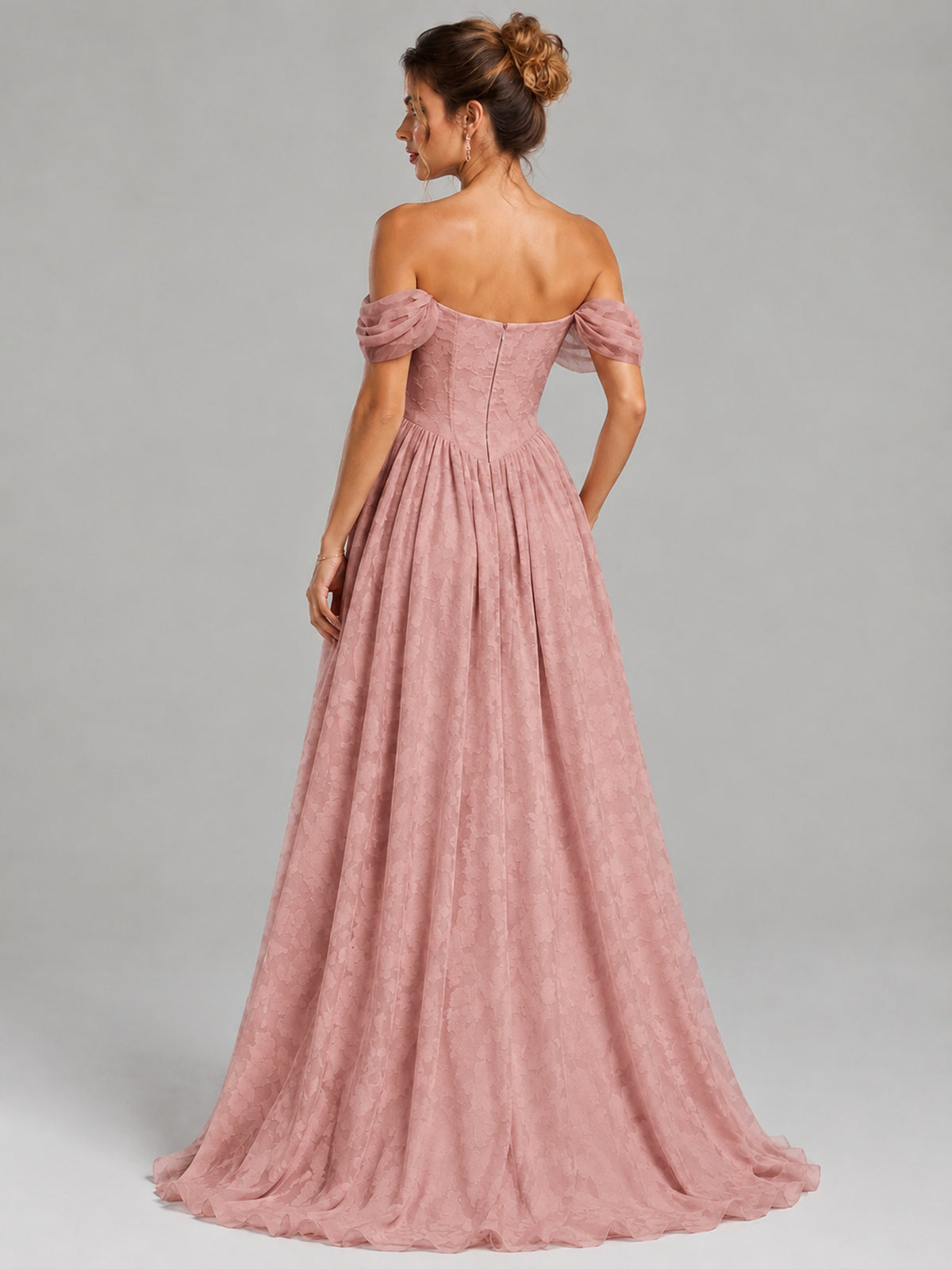 Off Shoulder Jacquard A-Line Maxi Dress