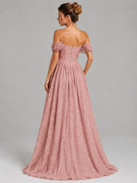 Off Shoulder Jacquard A-Line Maxi Dress
