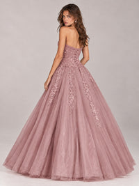 Strapless Sweetheart Tulle Ball Gown Prom Dress with Lace Appliques