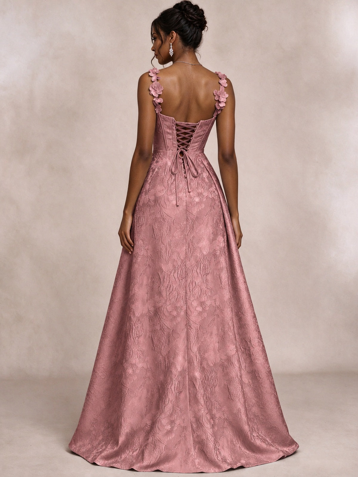 Light Blue 3D Floral Jacquard Prom Dress with Detachable Overskirt Corset Gown