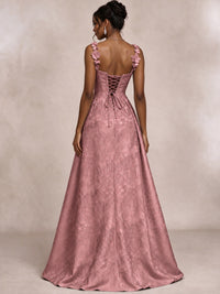 Light Blue 3D Floral Jacquard Prom Dress with Detachable Overskirt Corset Gown