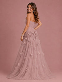 Blush Pink Strapless Sweetheart 3D Floral Tulle Ball Gown Prom Dres