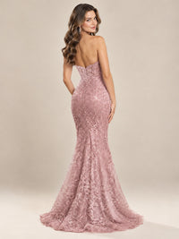 Strapless Corset Mermaid Prom Dress with Floral Lace Appliqué