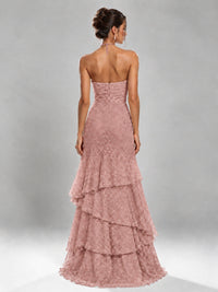 Halter Tiered Mermaid Prom Dress with Sparkly Lace