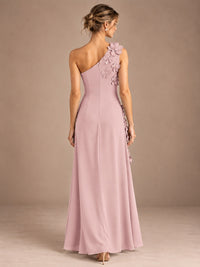 Sage Green One Shoulder Satin Formal Maxi Dress with 3D Floral