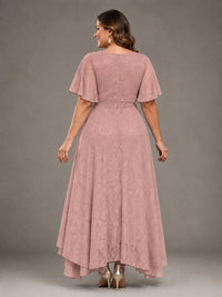 Jacquard Chiffon A-Line V-Neck High-Low Mother of the Bride Dress