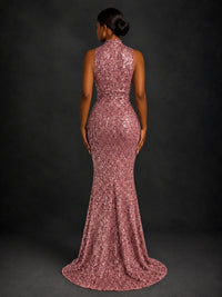 Sparkly Sequin High Neck Mermaid Prom Dress