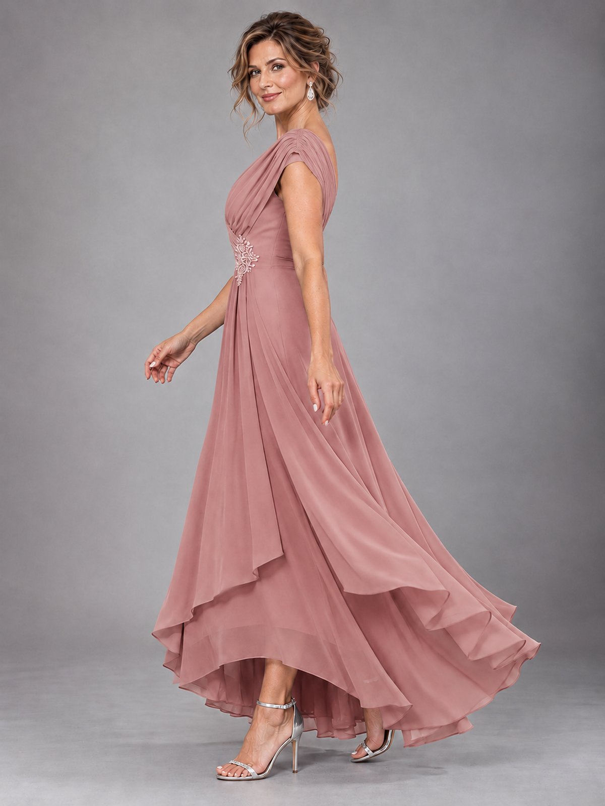Cap Sleeve Chiffon A-Line Mother of the Bride Dress