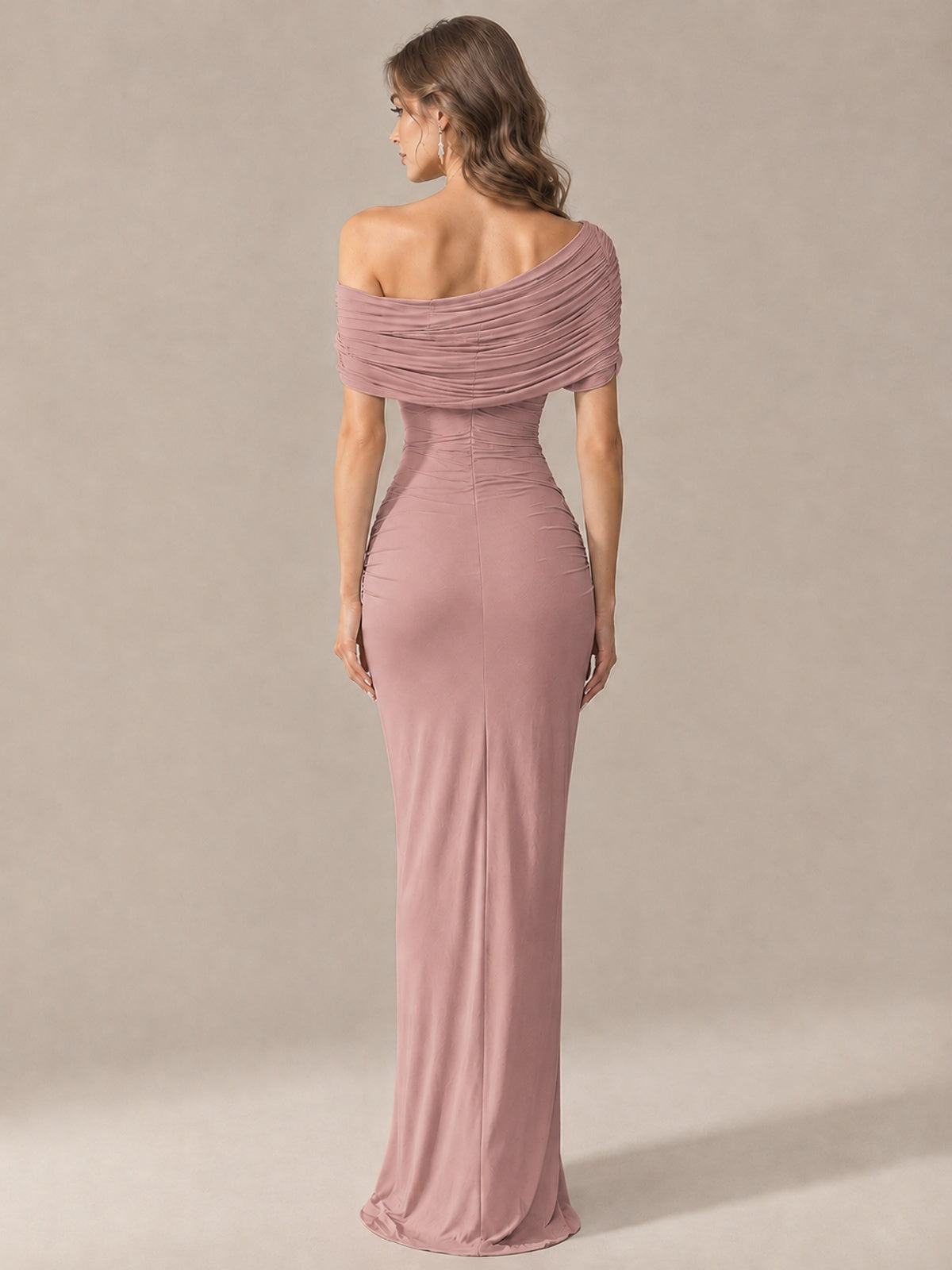 Elegant Draped Off Shoulder Ruched Mermaid Chiffon Formal Evening Gown