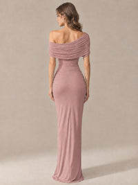 Elegant Draped Off Shoulder Ruched Mermaid Chiffon Formal Evening Gown