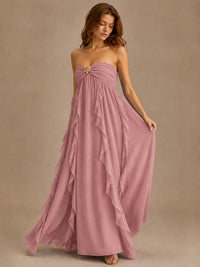 Srapless Sweetheart Chiffon Prom Dress Ruffle Formal Evening Gown
