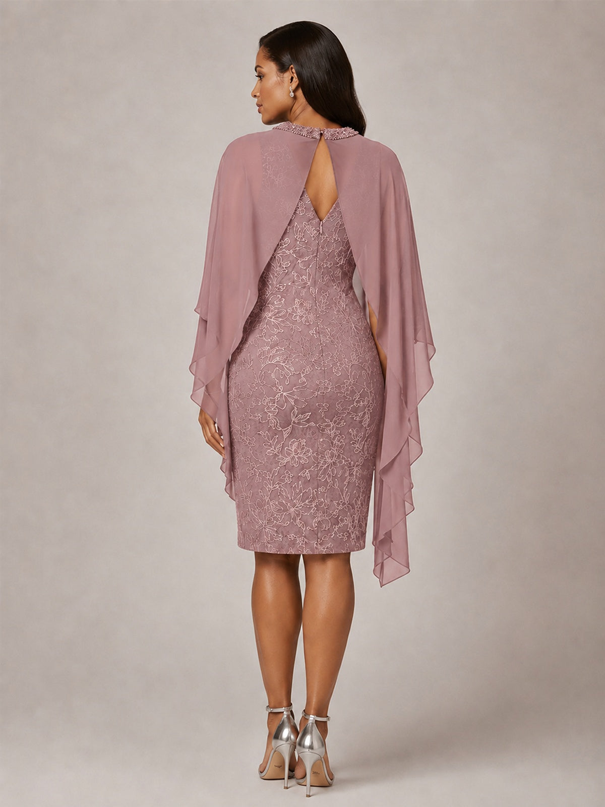 Floral Sheath Mother of the Bride Dress with Cape Overlay