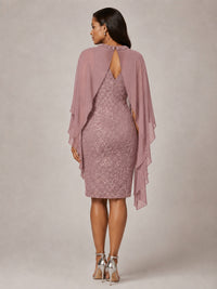 Floral Sheath Mother of the Bride Dress with Cape Overlay
